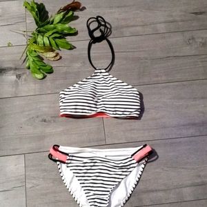 Black and white with neon orange Swim Suit